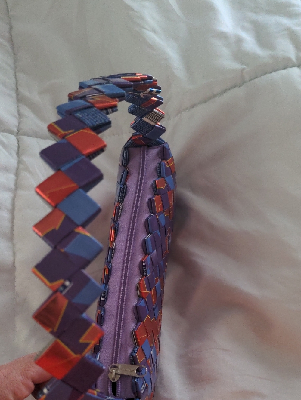 Handwoven Candy Wrapper Purse Blue & Orange Unique Shoulder Bag Made In Mexico - Picture 5 of 6